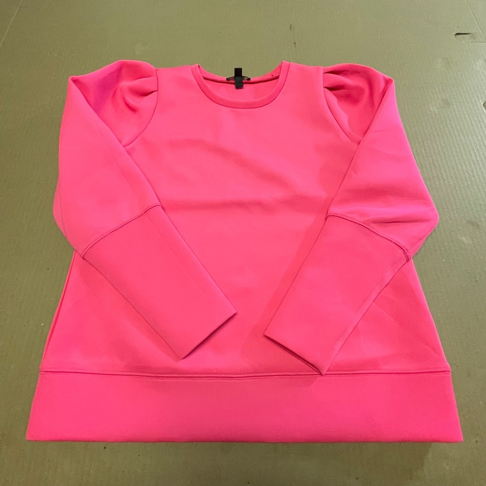 Stella & Dot Womens Hot Pink Puff Sleeve Sweatshirt Crewneck Pullover Top M